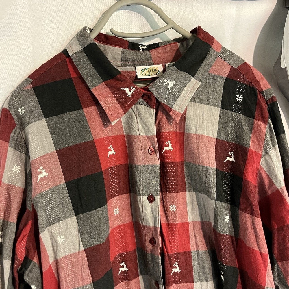 Collections‎ Inc  Reindeer And Snowflake Plaid Button Down Shirt XXL  Christmas - Picture 7 of 14